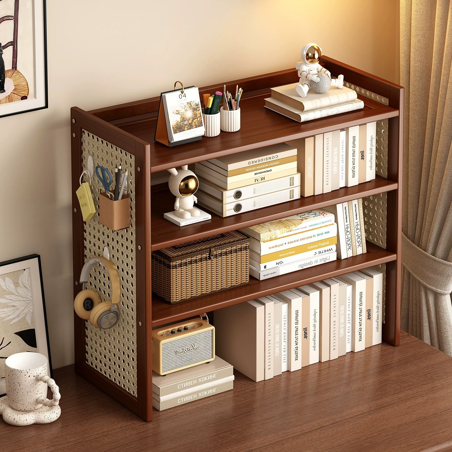 Desktop Bookshelf Pegboard Storage Rack, Desktop Miscellaneous Item Organizer, Student Home Use Vertical Multi-Layer Simple Small Bookcase