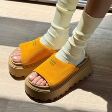 真皮松糕厚底勃肯一字半拖女外穿夏季新款百搭增高休闲一脚蹬拖鞋