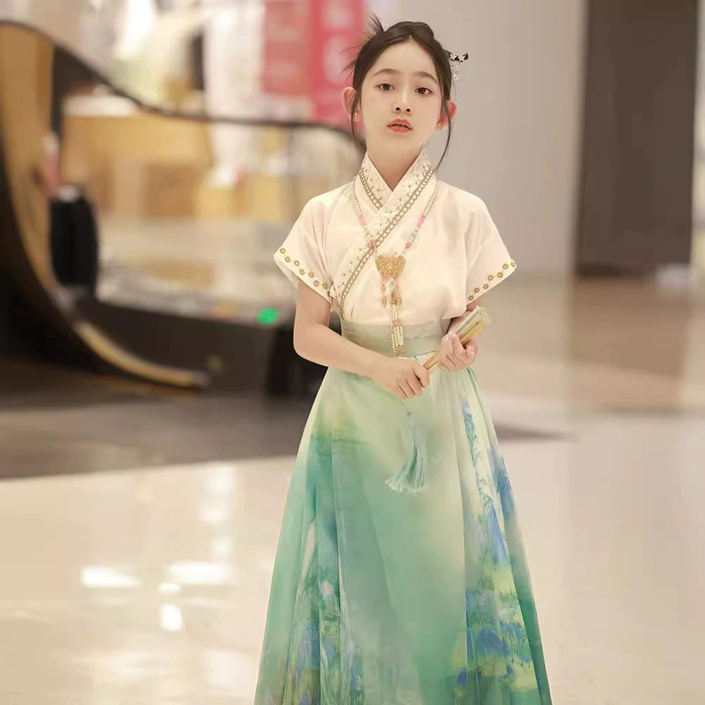 Девочка Hanfu Древний стиль Тан костюм маленькая девочка высокого класса национальная модная юбка