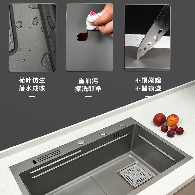 Directo del fabricante: fregadero de cocina, lavaplatos de acero inoxidable color gris metalizado, lavaplatos grande de una sola cubeta, grueso, para instalar bajo encimera.