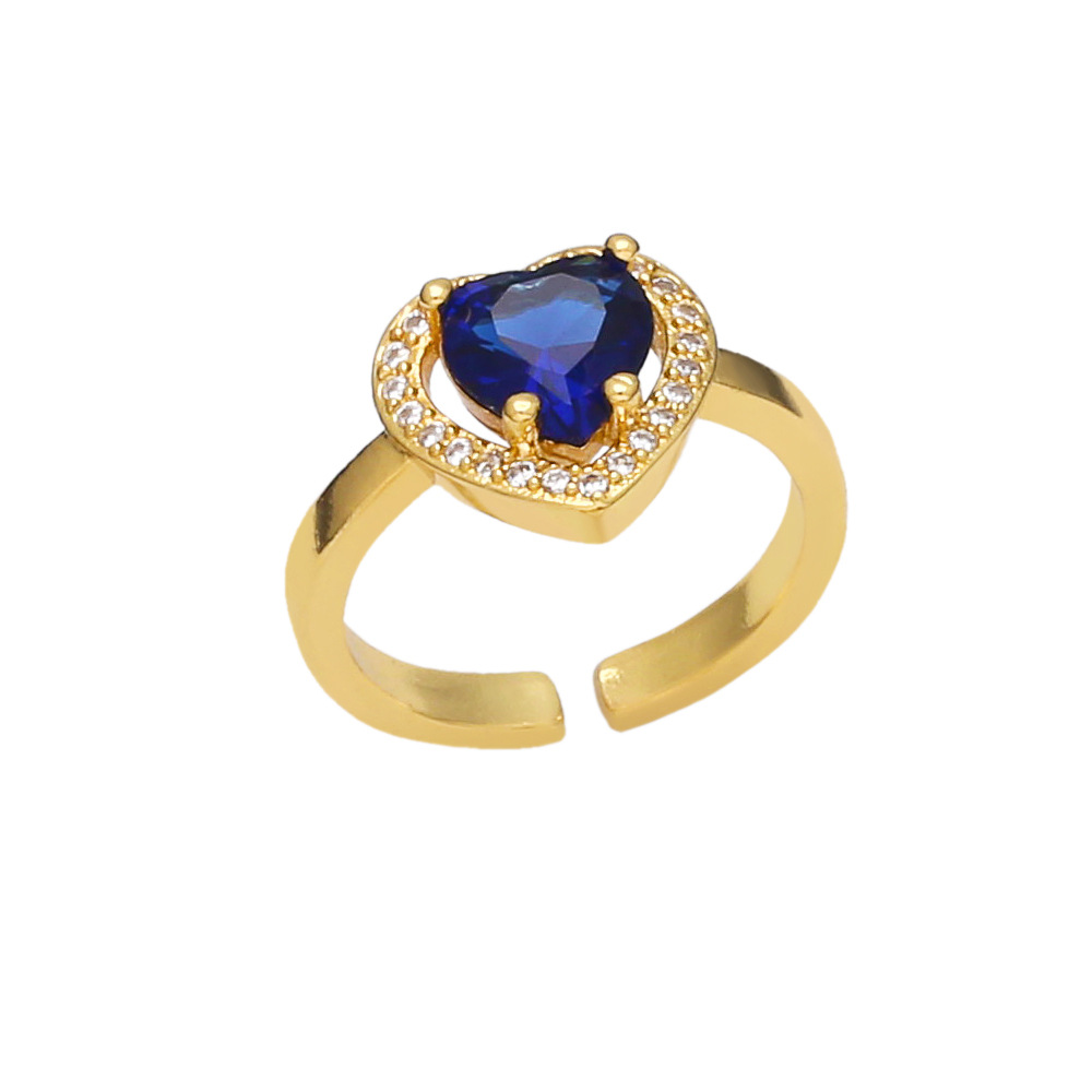 Fashion Heart Shape Copper Open Ring Plating Inlay Zircon Copper Rings