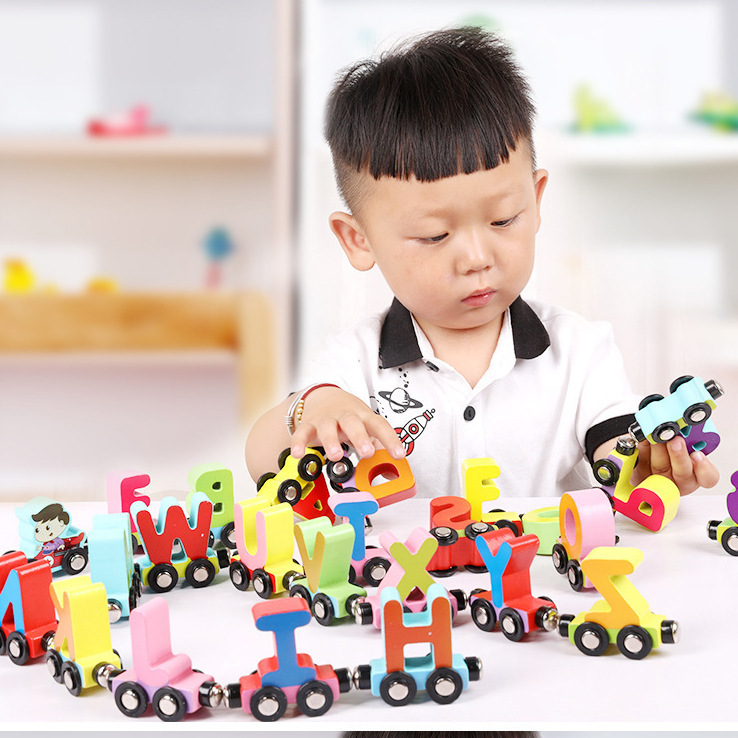 Wooden magnetic digital cognitive train for boys and girls