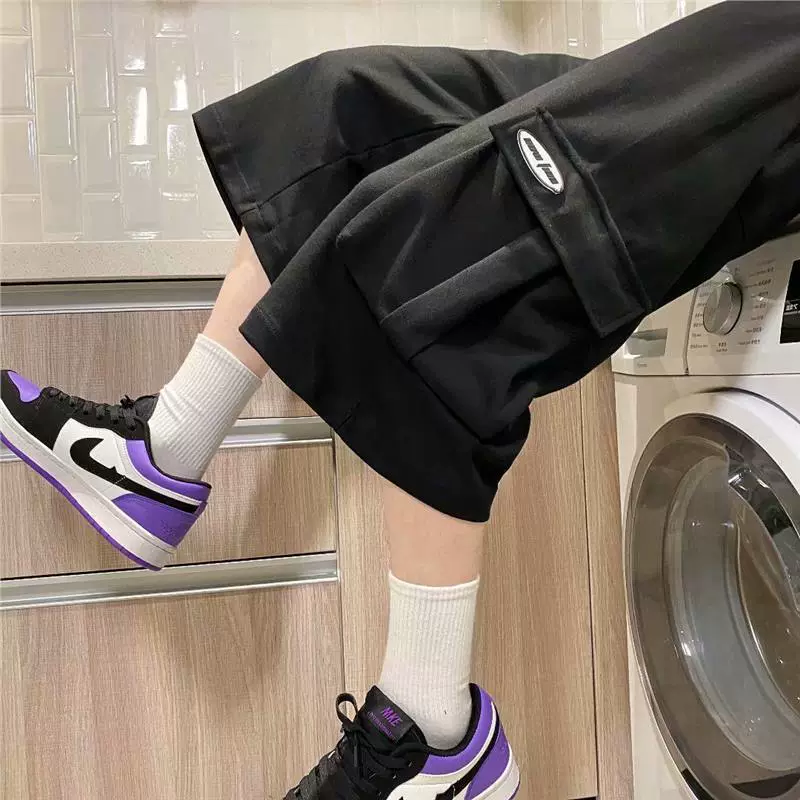 Shorts, trend summer trousers, loose straight fit