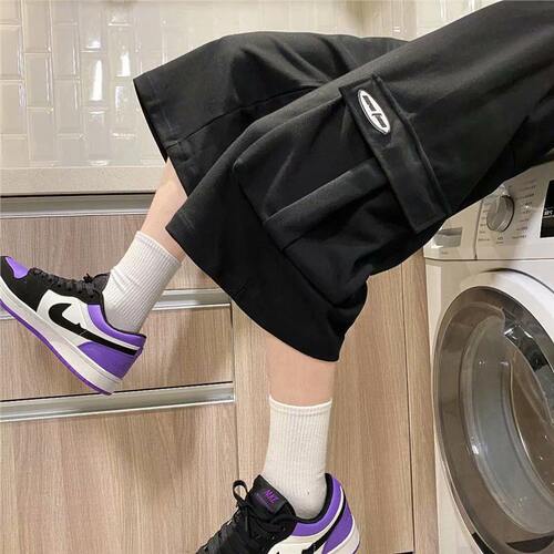 Men's Work Shorts, Hong Kong Style Loose Summer  New Shorts, Korean Version Trendy Straight Leg Fashionable and Versatile, Seven-Eighth Length Cool Style