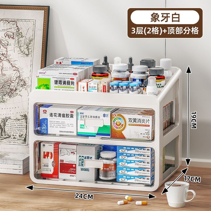 收纳盒药盒常用药箱多层塑料收纳架抽屉式家用大容量桌面收纳柜|undefined