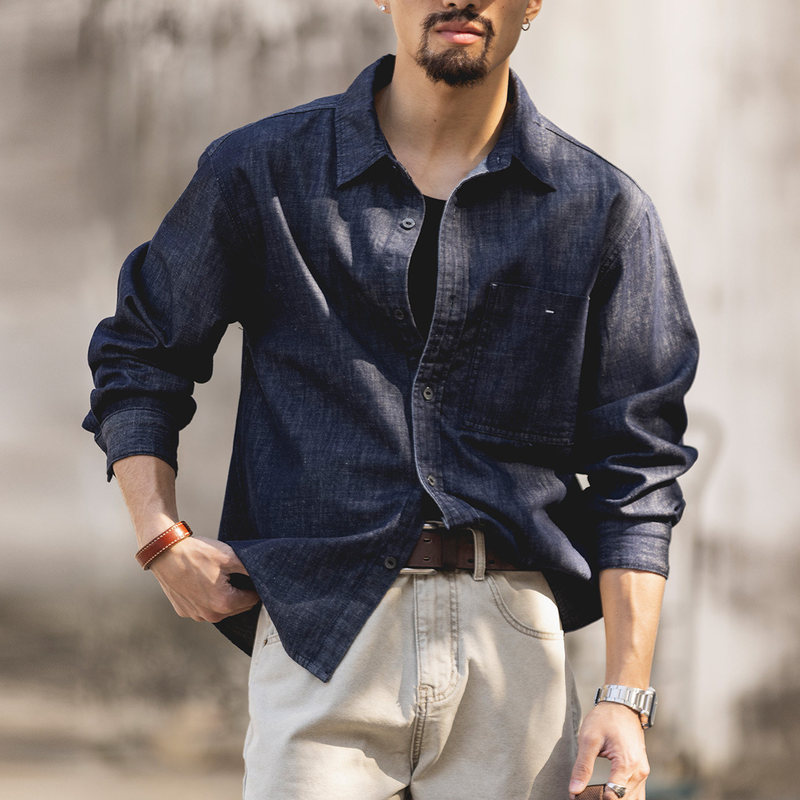 Eco-Friendly Active Dye Original Color Denim Shirt for Men 2026 Spring Large Size Top Jacket American Style Commuter Long-Sleeve Shirt Eco-Friendly Active Dye Original Color Denim Shirt for Men 2026 Spring Large Size Top Jacket American Style Commuter Long-Sleeve Shirt