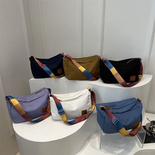 Large Capacity Retro Bag Women's 2024 New Trendy Simple Canvas Bag All-match Student Class Shoulder Crossbody Bag