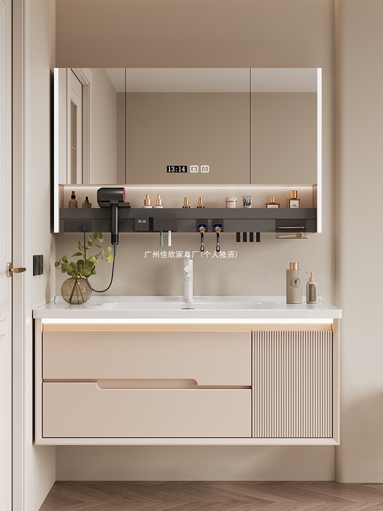 Cream Style Ceramic Integrated Basin Bathroom Cabinet Bathroom Wash Basin Wash Basin Cabinet Combination Wash Basin Bathroom Cabinet