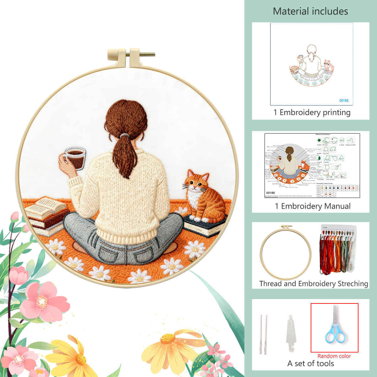 Paquete básico de material de costura + tensión de bordado de 20cm + pasador de tijeras