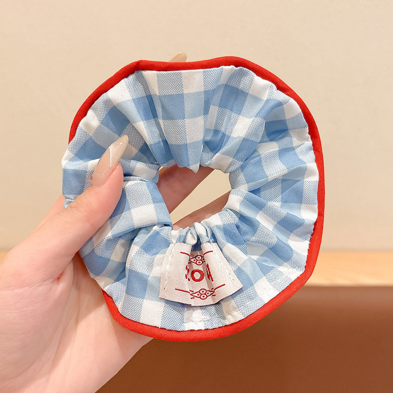 7# blue plaid hair tie with logo