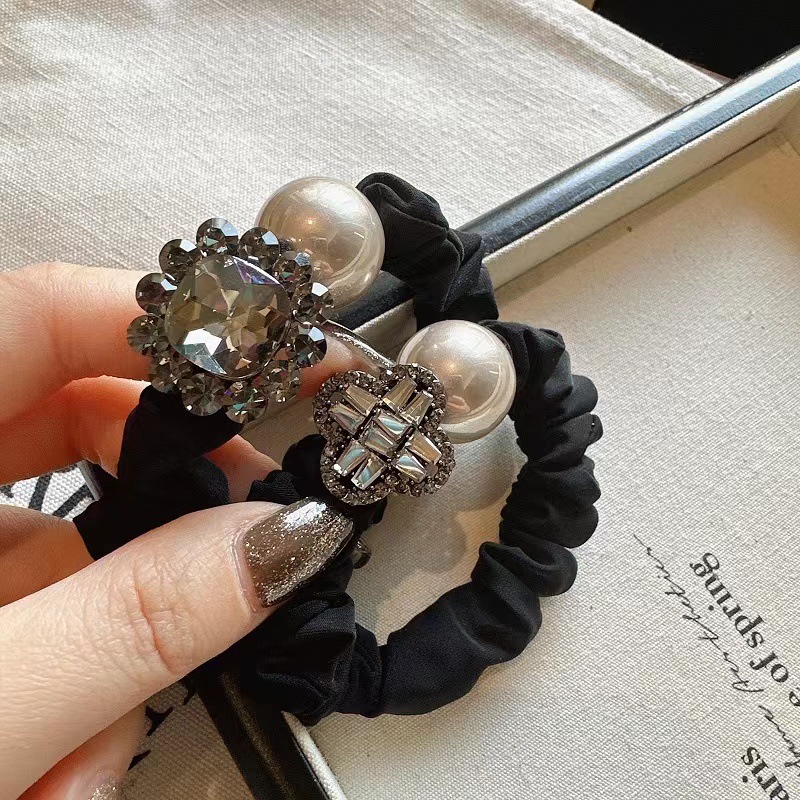 韓國東大門精緻超閃水鑽花朵皮筋簡約頭繩女扎頭髮發繩丸子頭髮圈