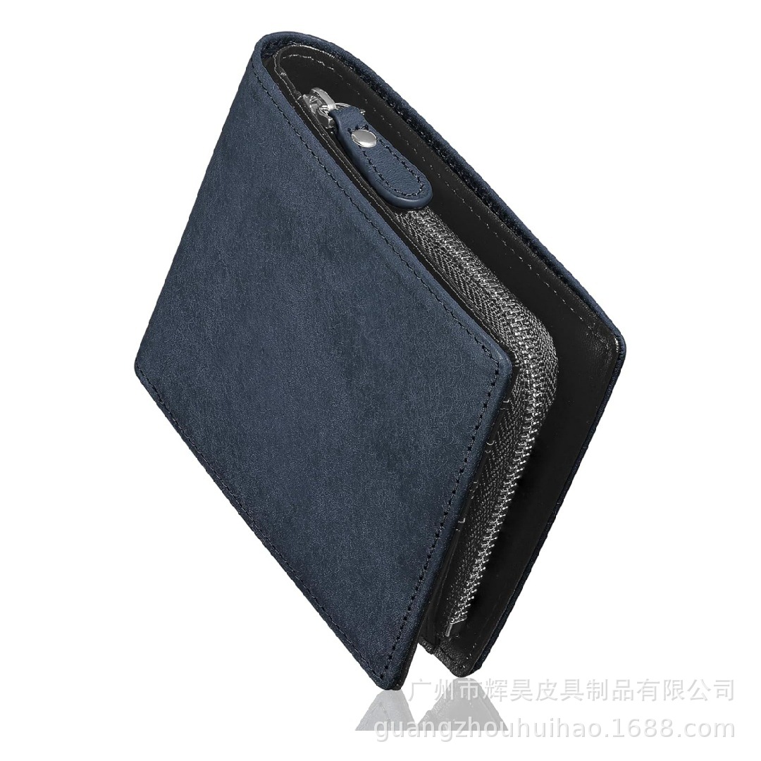 乐天磨砂植鞣革硬币箱形零钱BOX盒钱夹 真皮双折短款钱包男士钱包