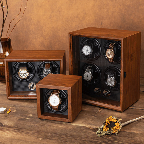 Spot wholesale black walnut pattern wooden multi-position automatic mechanical watch shaker electric household [Bing Xin Blue]