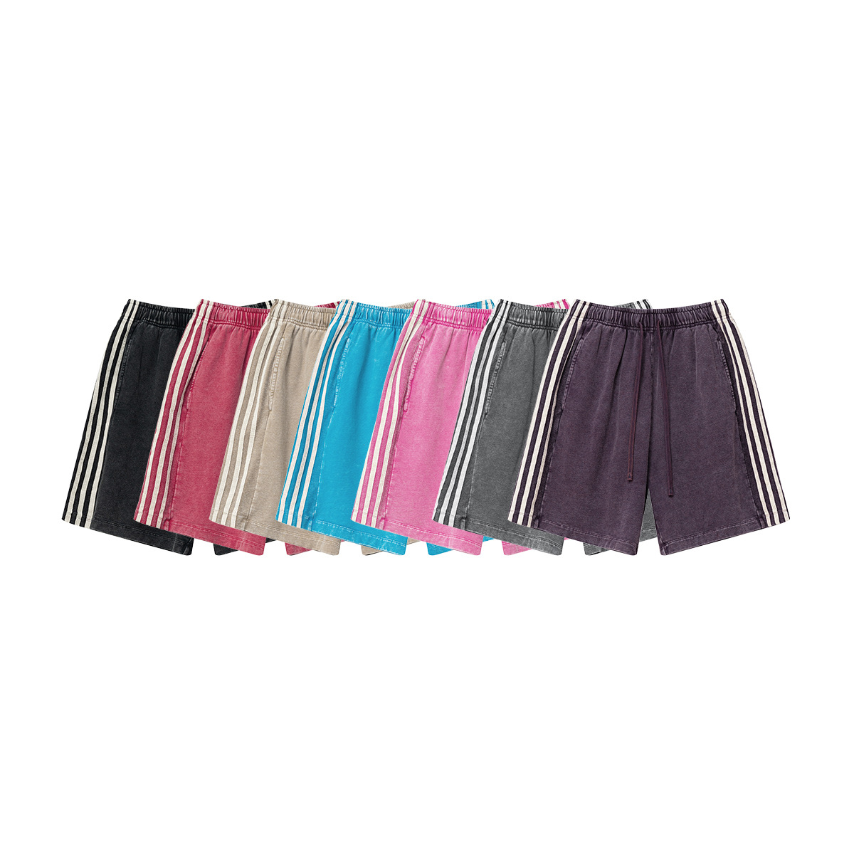 BE Men's Wear 2025 Summer Europa y Estados Unidos marca de moda lavado pantalones cortos casuales sueltos laterales de tres barras de gran tamaño pantalones de cinco puntos hombres