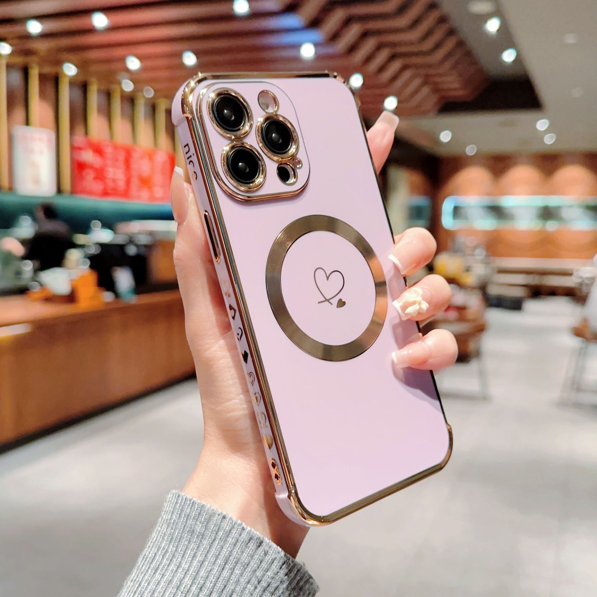 Magnetic Electroplated Double Heart Phone Case For Iphone 17_voghion.com