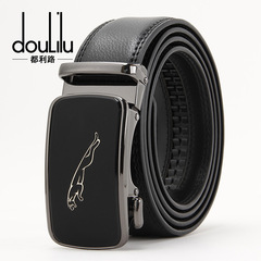 Factory-direct men's cowhide leather belt with automatic buckle, genuine two-layer cowhide, brand-name business & casual waistband—wholesale available