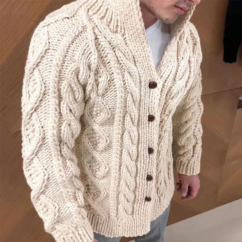 2023 New Men's Sweater Cardigan Long Sleeve Standing Neck Twisted Jacquard Casual Sweater Plus Size Men's Sweater Cardigan_voghion.com