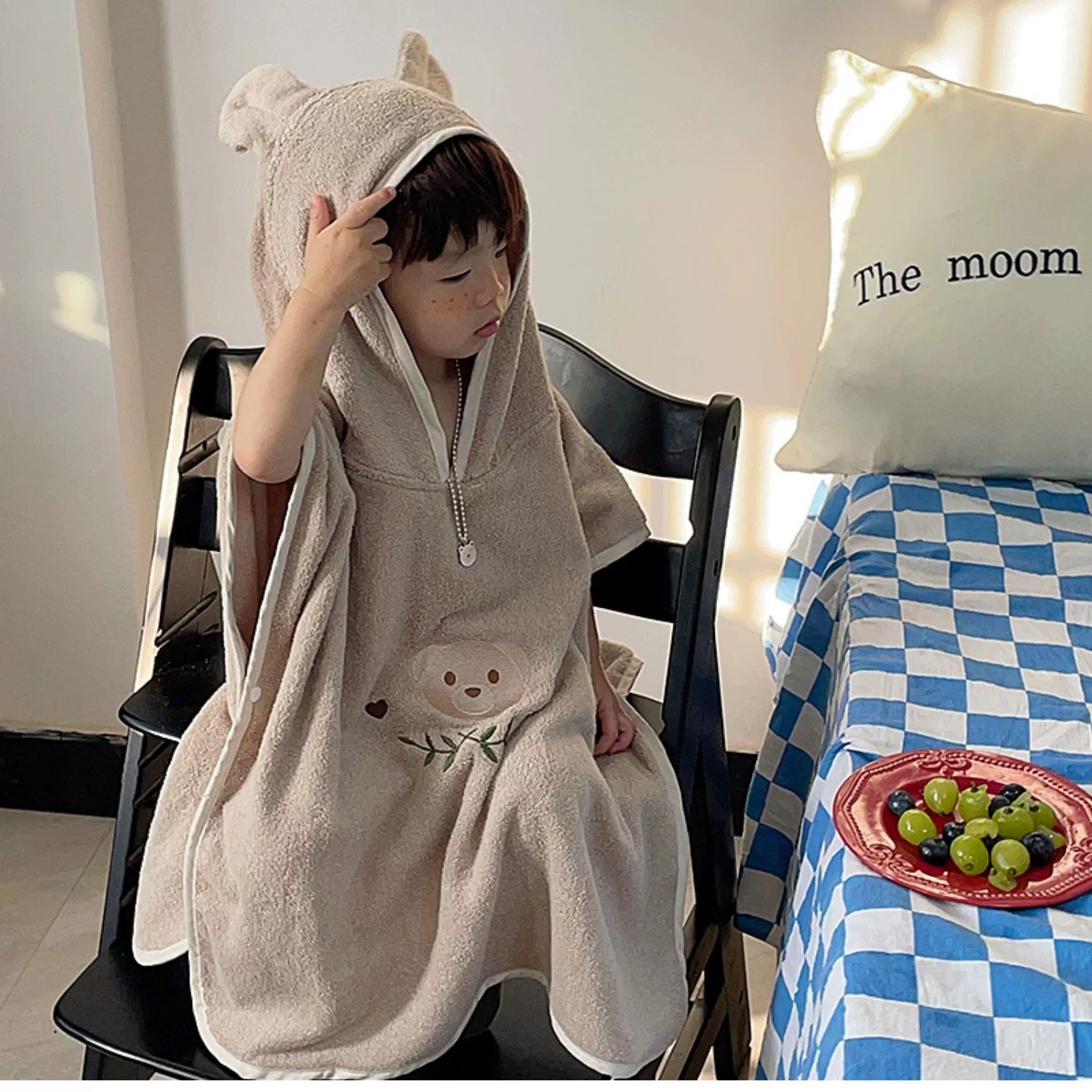 Corea del Sur bebé ins niños Toalla de baño capa de algodón puro absorbente Albornoz lindo dibujos animados casa playa Toalla de baño