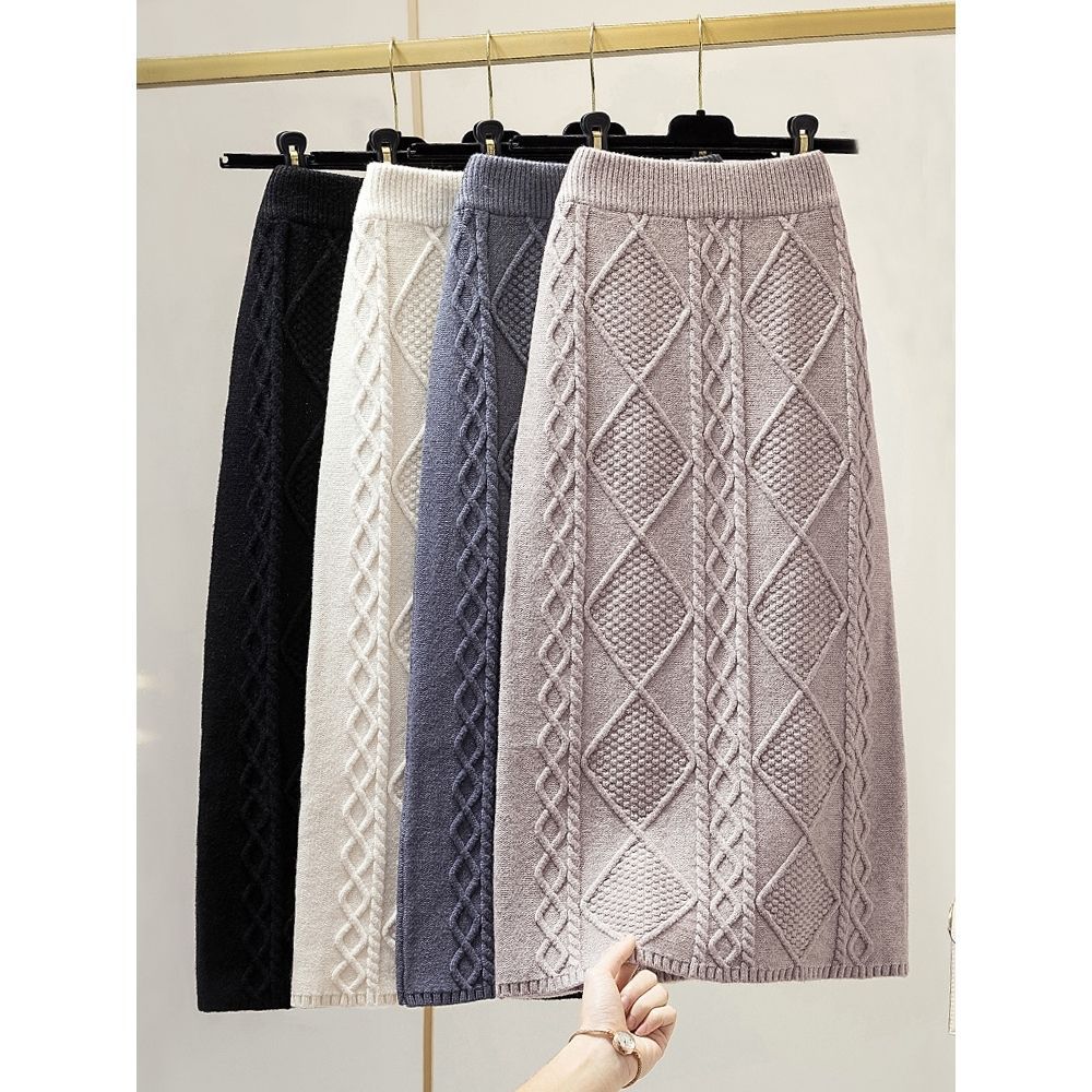 Women's Clothing Knitted Skirt Twist-Knit High Waist Bodycon Skirt – Stretchy Midi Pencil Skirt For Autumn (Black/Beige/Khaki/Light Blue/Coffee)​_voghion.com