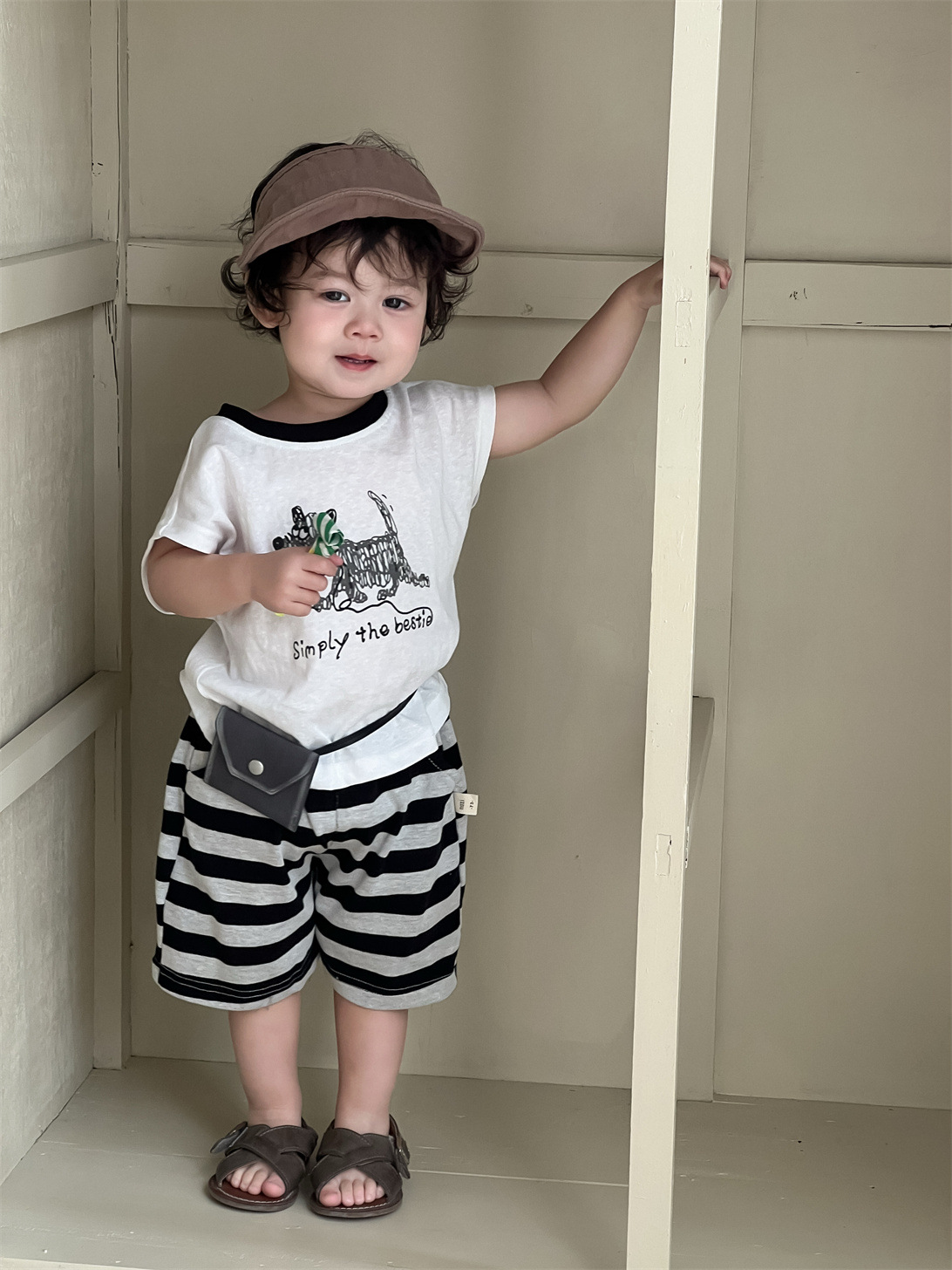 Traje para niños estilo fino de verano ropa para niños coreanos traje de manga corta con estampado de niños y cachorros ropa de bebé verano nuevo estilo image 7