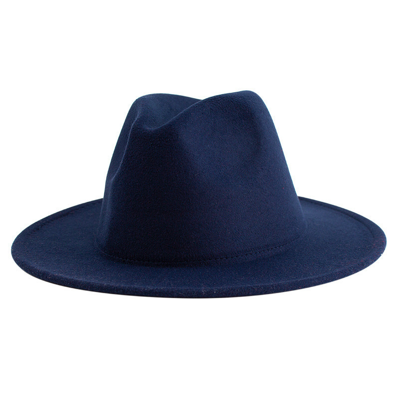 Feltro negro al por mayor estilo británico retro 60 por ciento logotipo bordado de jazz sólido sombrero hombre sombrero de lana sombrero