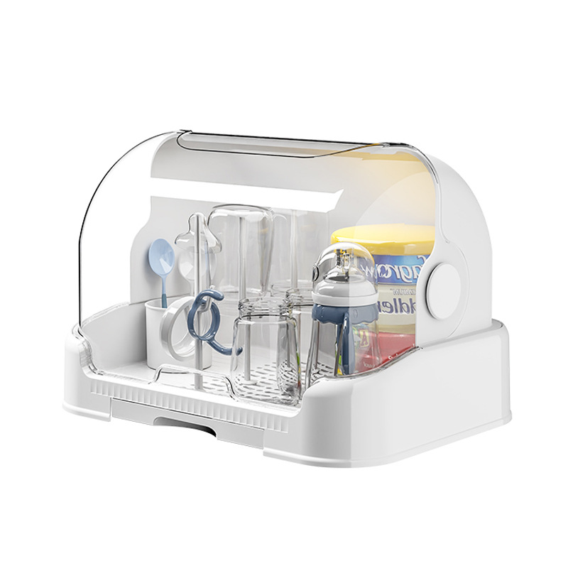 Caja de almacenamiento de biberones estante de drenaje a prueba de polvo suplemento de alimentos herramienta gabinete de almacenamiento de vajilla para bebés caja de almacenamiento con tapa