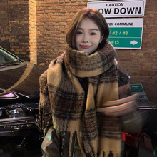 美拉德风棕色仿羊绒围巾女冬季高级感流苏马海毛加厚围脖百搭新款