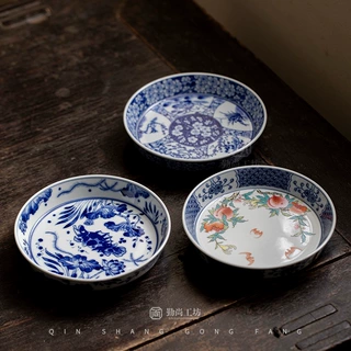 仿古青花壶承盖碗底托景德镇陶瓷功夫茶具配件干泡盘小茶承茶点盘