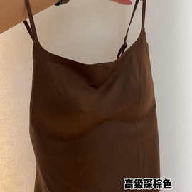 仅用于产品展示勿拍-棕咖色美背文胸一体背心吊带女带胸垫一字领