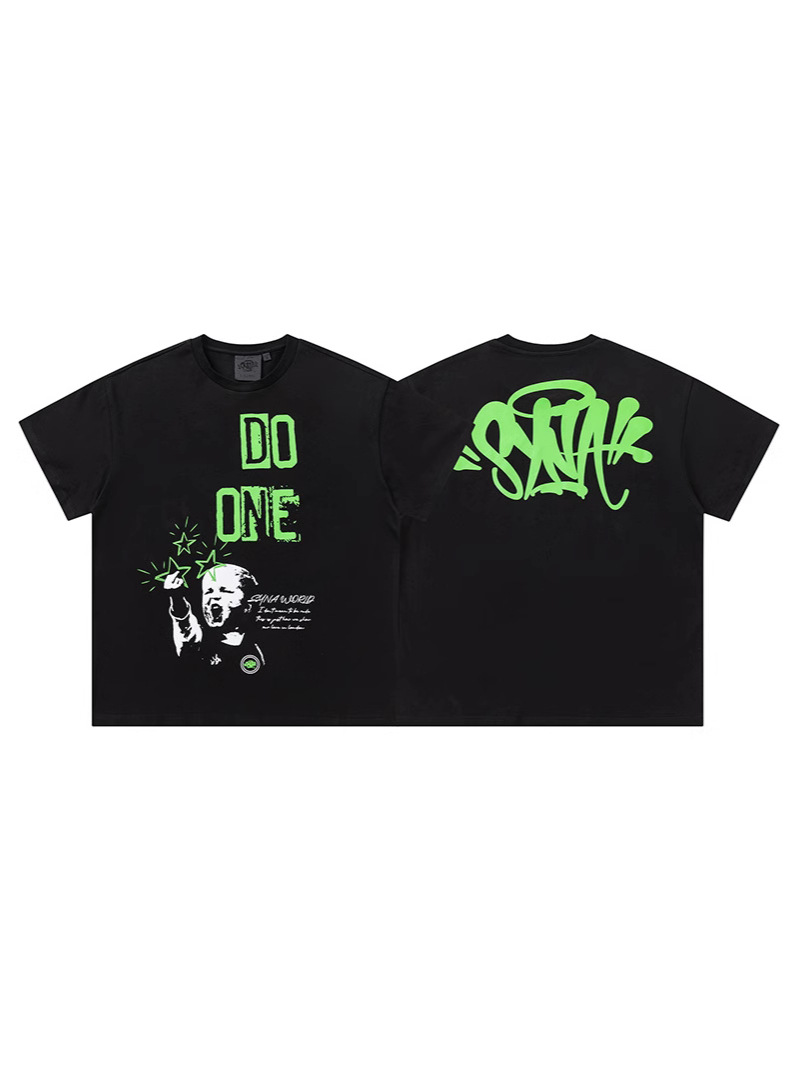 高品質SYnaWorldヒップホップフォームプリント半袖カジュアルルーズTシャツハイストリートショーツSyna Word