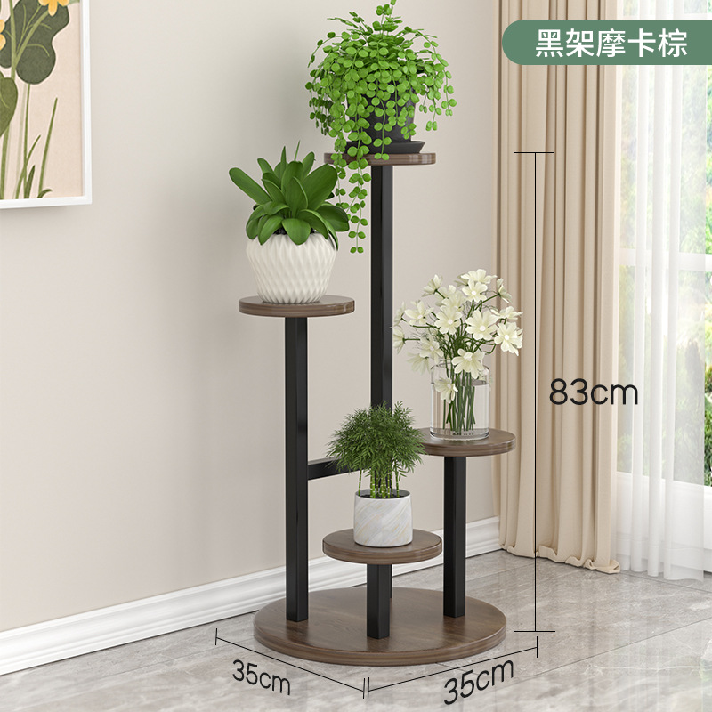 Estante de flores de arte de hierro, decoración de sala de estar, estante de macetas, balcón, estante de flores de eneldo verde de pie, estante de madera de acero de varios pisos para interiores image 9