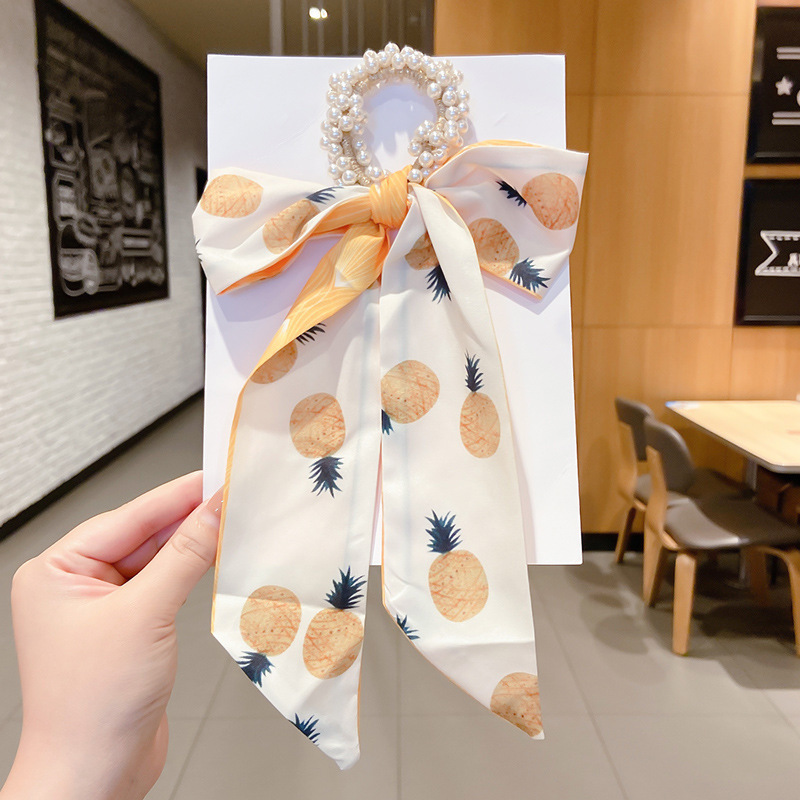 Banda de pelo de bufanda de seda corbata de pelo femenina Shixi Cinta de lazo de perla sale todo partido cuerda de cabeza Shixi 2021 cabello nuevo