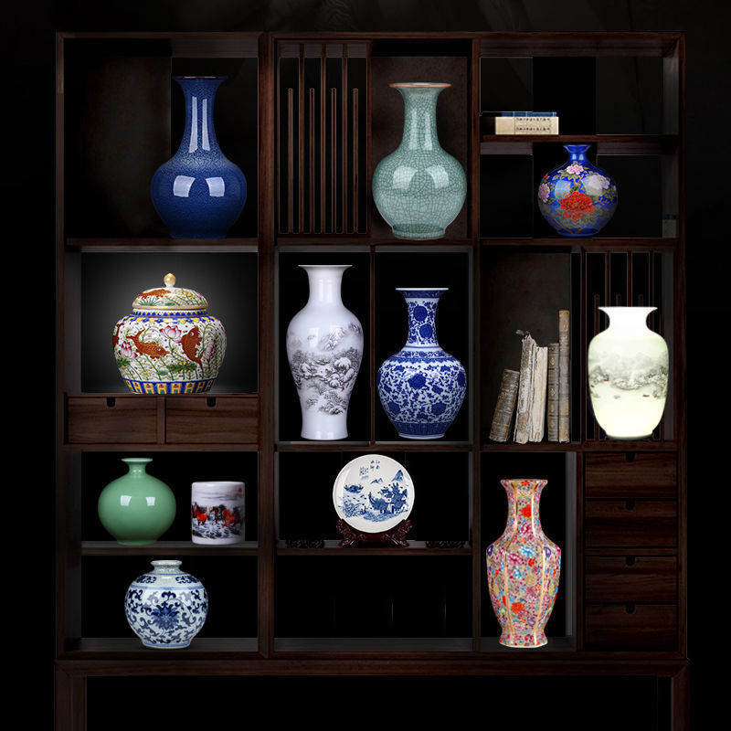 景德镇陶瓷器花瓶客厅插花器摆件干花仿古家居电视柜桌面装饰品