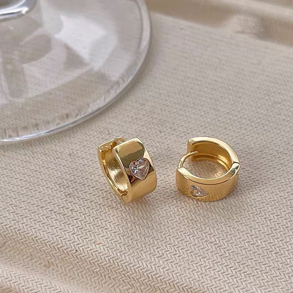 Holiday, Daily Occasion 1 Pair Simple Style Heart Shape Plating Inlay Titanium Steel Zircon Earrings