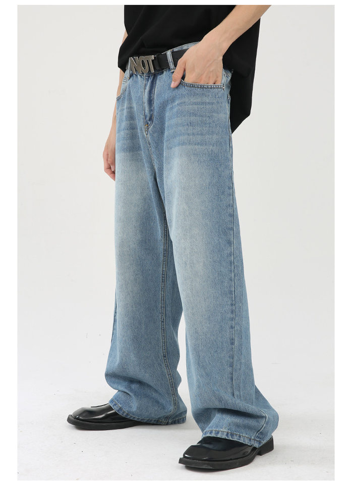 Quần jean nam ống rộng phong cách Hàn, lưng vừa, dài chạm gót, denim mềm mỏng — Màu xanh lam chi tiết 10