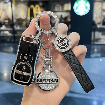 Anti-drop Classic Sylphy Sunshine — Car key bag - nissan-g-smart-3-key-black-single-shell-diamond-logo-leather-rope