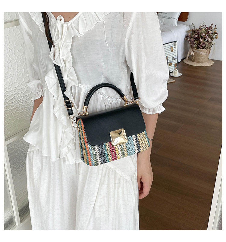 Túi đeo chéo nữ dạng hộp vuông nhỏ phối màu, đan dệt thời trang, đựng điện thoại — Kiểu 2 màu nâu, Kiểu một màu trắng., Mẫu 2 màu trắng, Mẫu 2 màu đen chi tiết 18