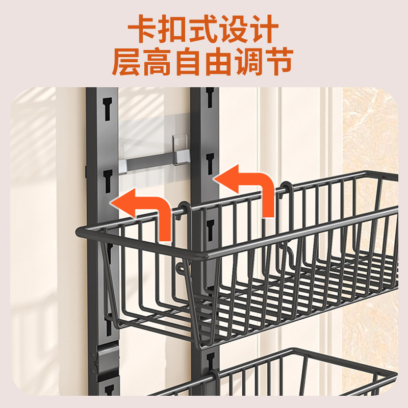 クロスボーダーバスルームドア後ろ吊り下げバスケット多層穴あけ不要折りたたみ式収納ラックキッチン寝室ドア後ろ収納棚