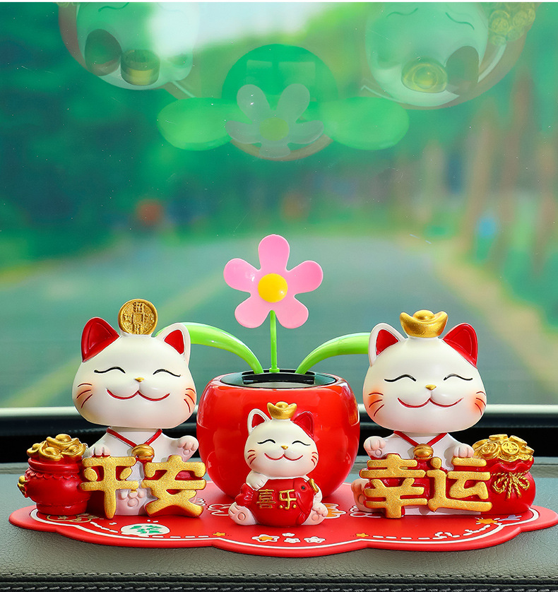 Bring in Wealth and Treasure Cat Car Ornaments Sunflower New Center Console Decoration Car Supplies High-End Car Ornaments New