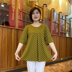 生放送スタイル2024夏ミッドスリーブおしゃれラウンドネック気質外国風万能年齢軽減韓国風大きいサイズミドル丈シャツ