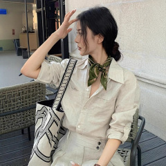 オールドマネースタイルリネンスーツ女性のための 2025 夏フレンチハイエンド通勤長袖シャツハイウエストワイドレッグパンツ 2 点セット