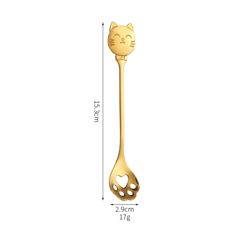 クロスボーダー新しいステンレス鋼猫スプーンクリエイティブ猫の爪コーヒー撹拌スプーンかわいい猫ロングハンドルデザートスプーンアイスクリームスプーン|undefined