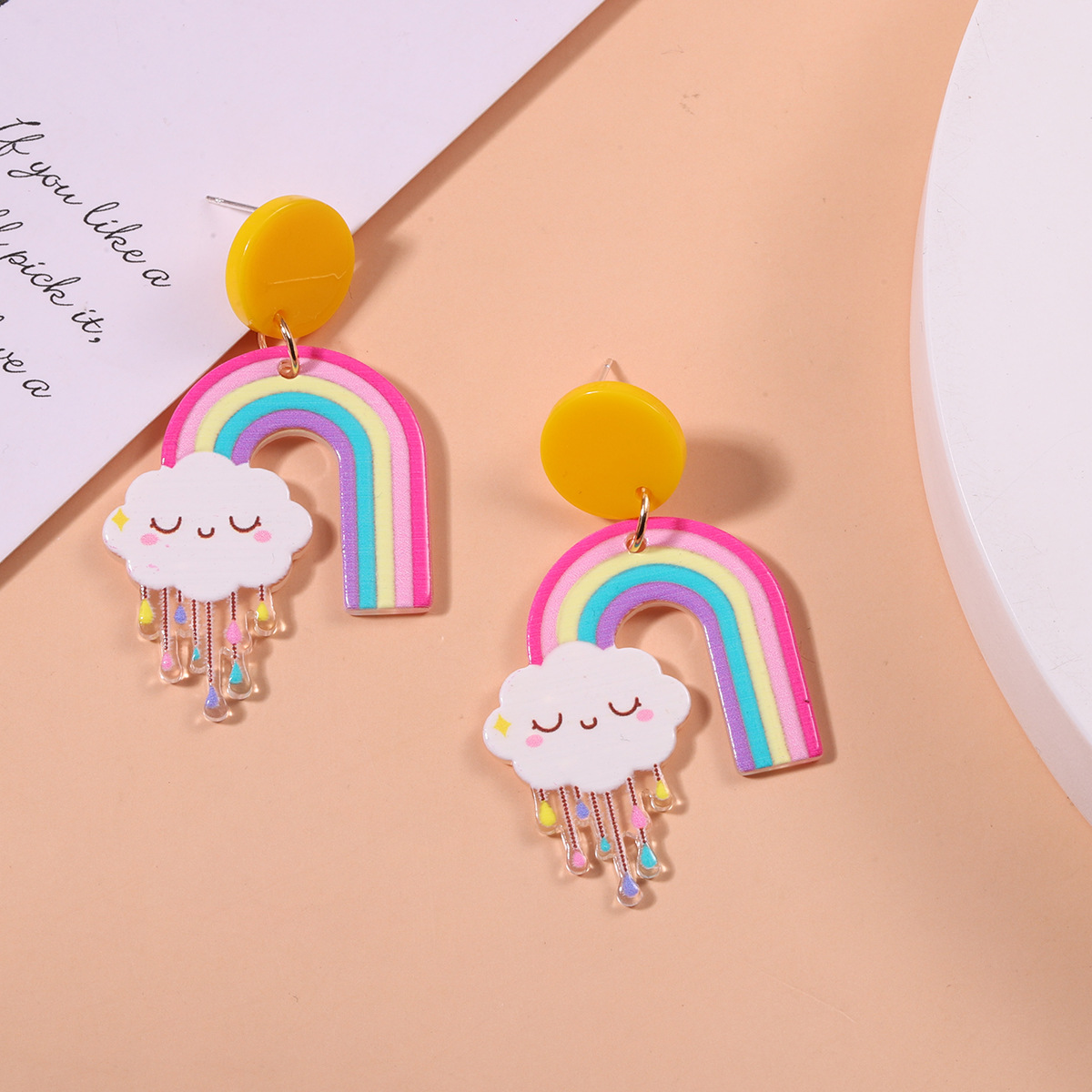 Cartoon Rainbow Cloud Earrings Creative Cute Printing Plate Acrylic Earrings display picture 2