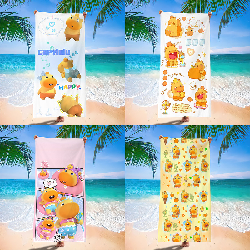 New Recommended Cross-Border Cute Capybara Lulu Beach Towel, Microfiber Cartoon Beach Towel, Children's Bath Towel