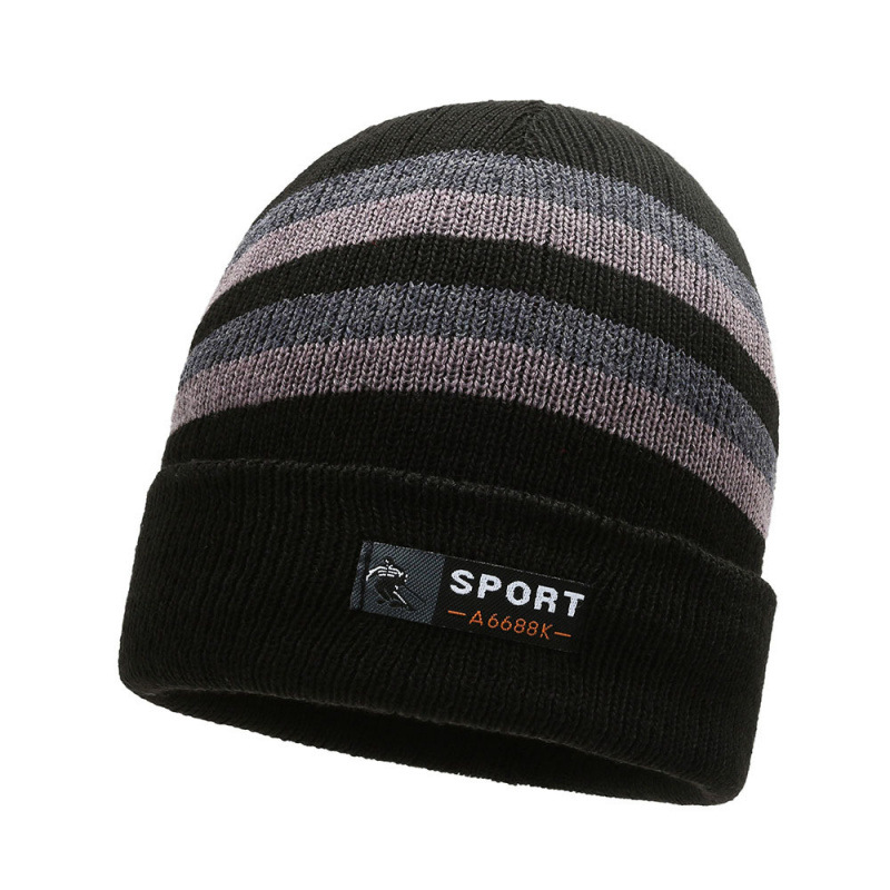 New Style Fashion Trendy Striped Wool Hat Winter Plus Velvet Outdoor Men's Hat Warm Cycling Hat Men_voghion.com