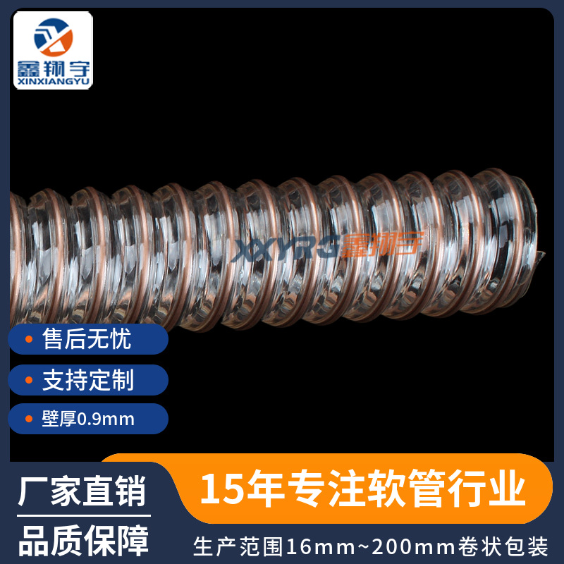 海德堡印刷机吸尘软管 PU伸缩管吸尘风管透明钢丝波纹软管55mm
