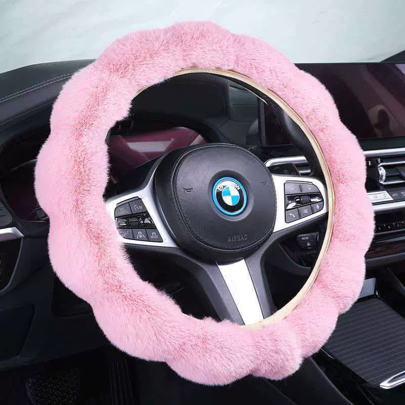 2025新款泡泡兔波浪冬季时尚爆款毛绒方向盘套无内圈弹力34-38