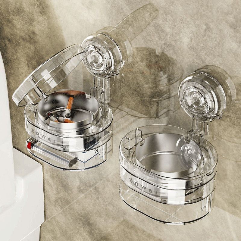 Ceniciero de ventosa enciendedor de cajas de cigarrillos de balcón para almacenar tazón de cigarrillos de acero inoxidable incorporado con cubierta volante a prueba de viento