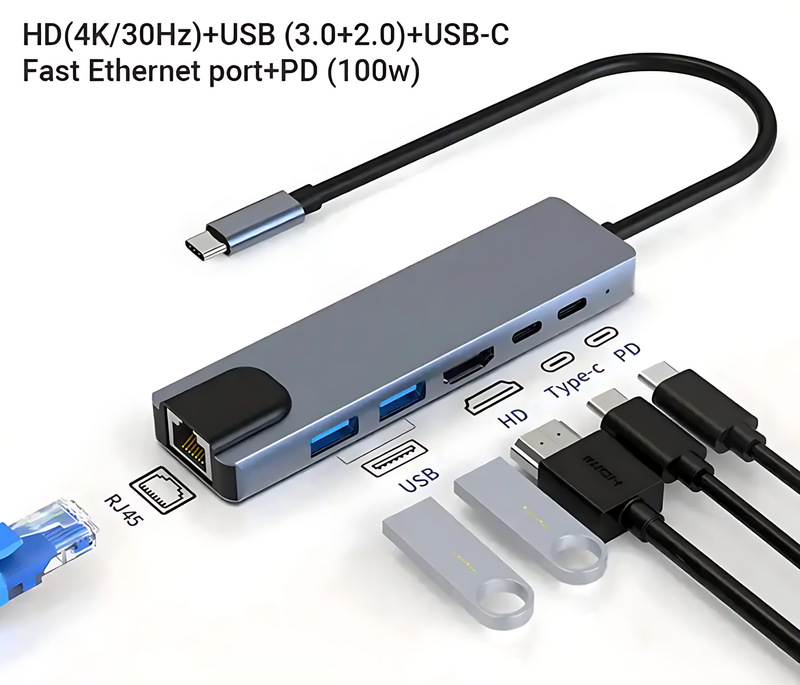type-c转HDMI八合一拓展坞笔记本扩展坞USB3.0网口集线器百兆网络|undefined