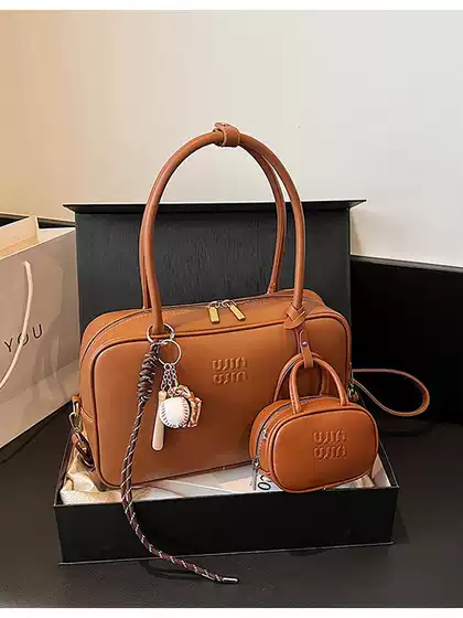 MIU New Fashion Bowling Briefcase Bag Large Capacity Commute Handbag Trendy Shoulder Crossbody Bag